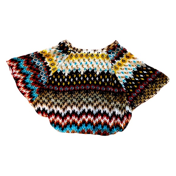 About a Girl Shirt Women’s Brown Geometric Bat Wing Top Blouse Size Large - Picture 2 of 4